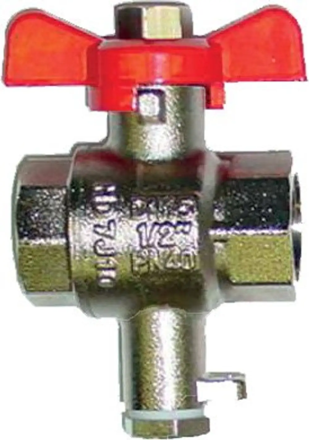 BOSCH Ventil mit rotem Griff und metallischem Gehäuse, geeignet für Temperaturregelung in hydraulischen Systemen. Anschlussmöglichkeiten nicht ersichtlich.